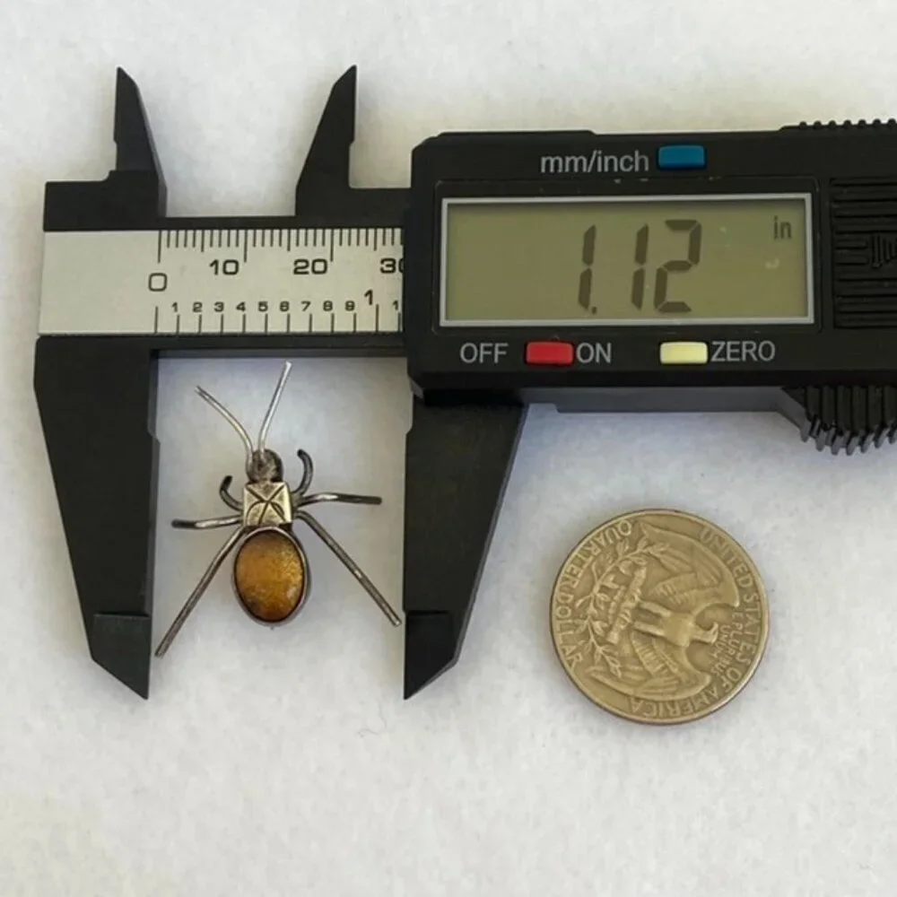 Sterling Silver 925 Oval Tigers Eye Cabochon Spider Critter Dainty Bug Brooch